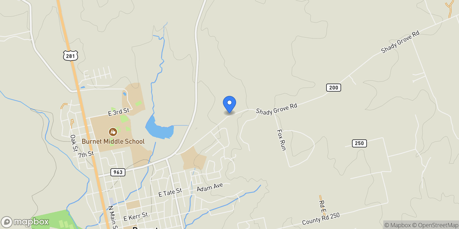Map showing 811 County Road 200, Burnet, Texas, United States.