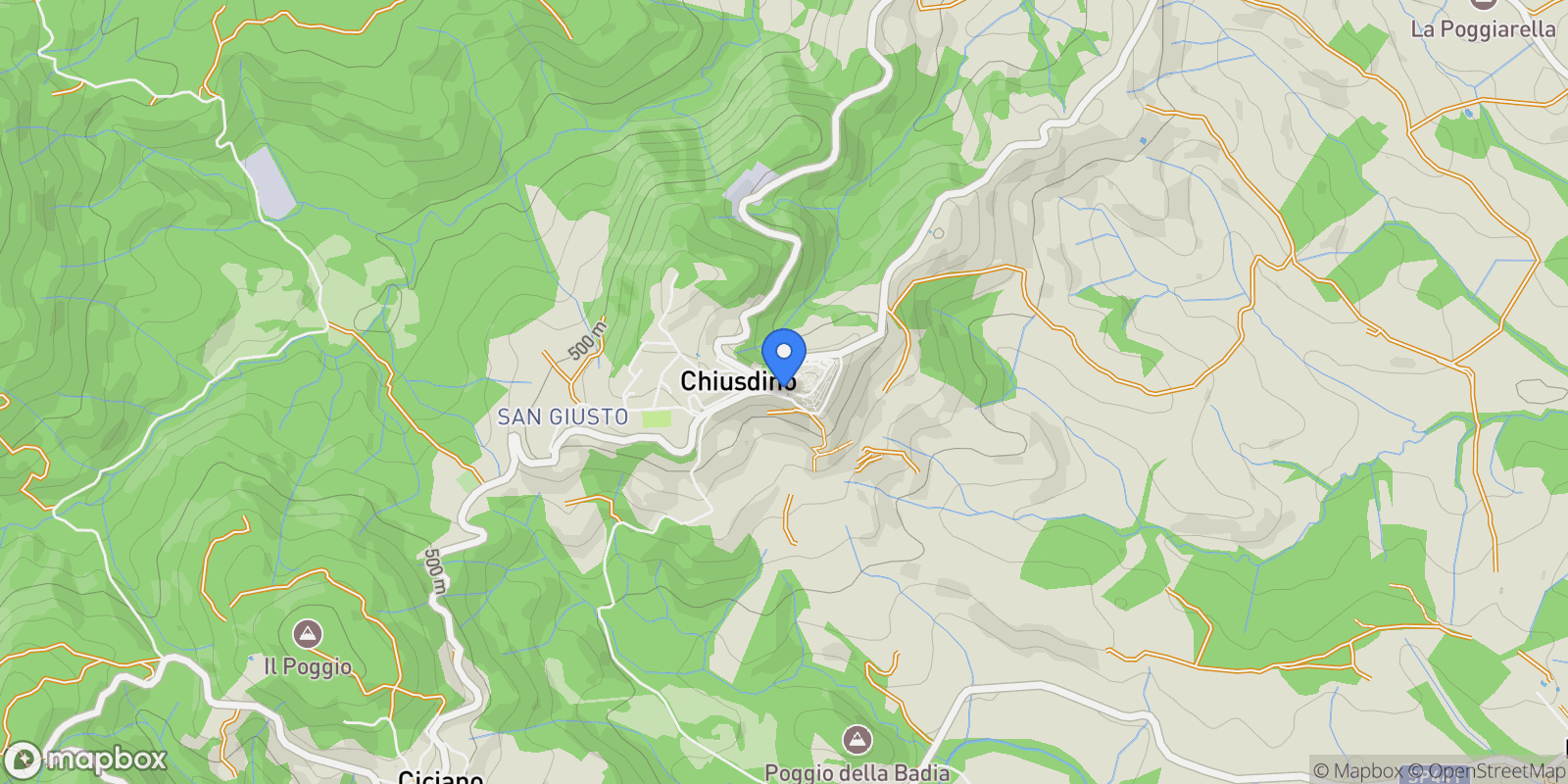 Map showing 53012 Chiusdino, Province of Siena, Italy, Palazzetto, Tuscany, Italy.