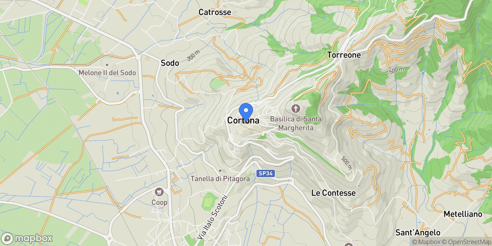 Map showing 52044 Cortona, Province of Arezzo, Italy, Cortona, Tuscany, Italy.