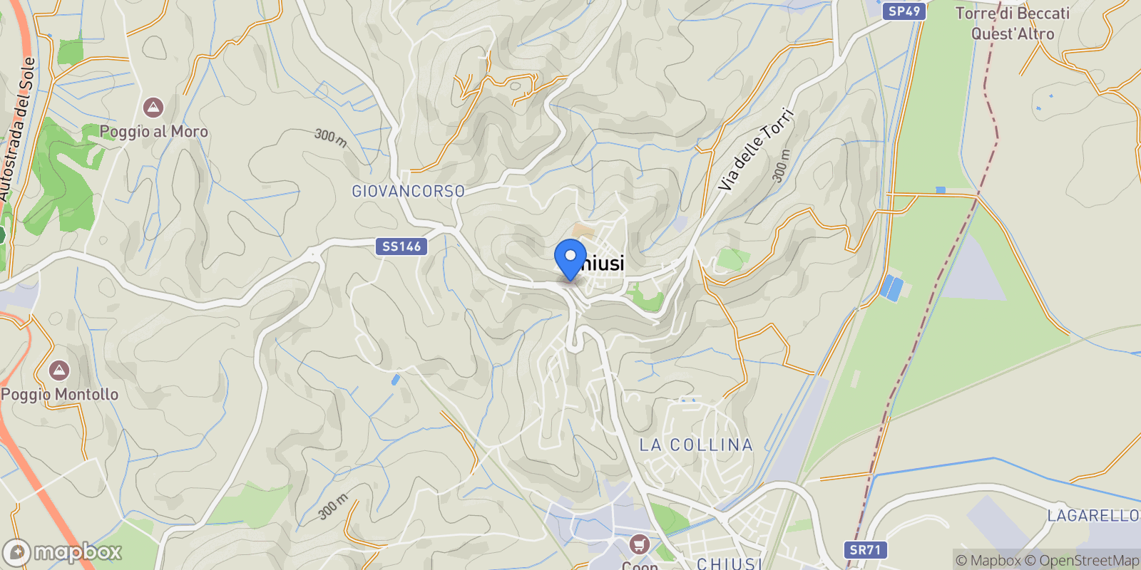Map showing 53043 Chiusi, Province of Siena, Italy, Chiusi Scalo, Tuscany, Italy.