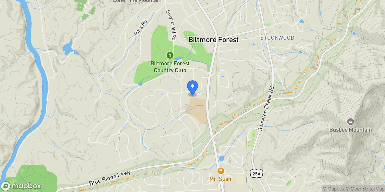 Map showing 28 Ridgefield Place, Asheville, North Carolina, United States.