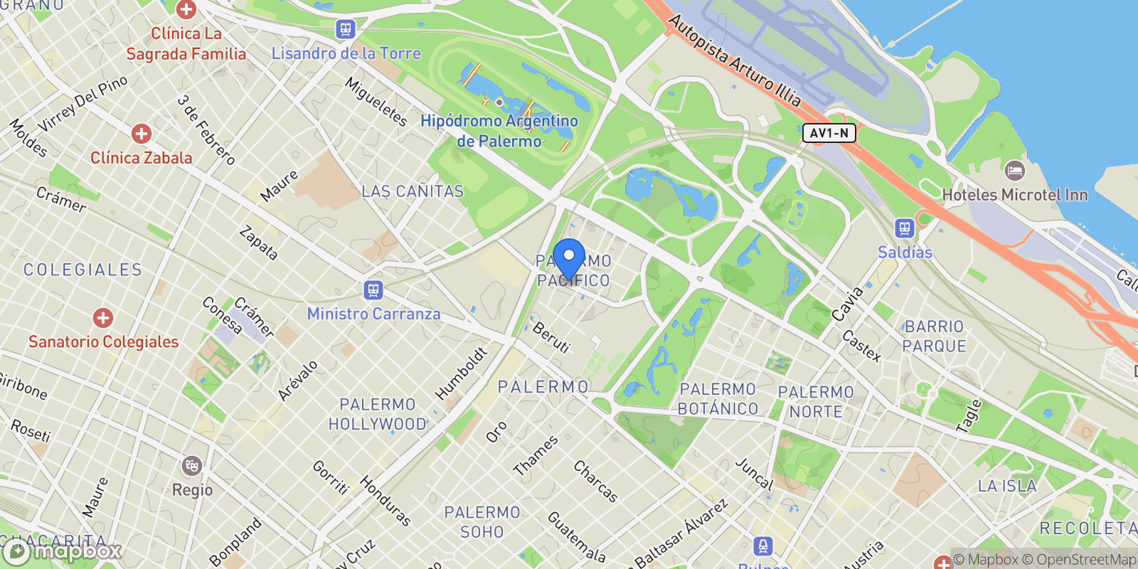 Map showing Av Cerviño al 4600, Palermo, Buenos Aires, Buenos Aires, Argentina.