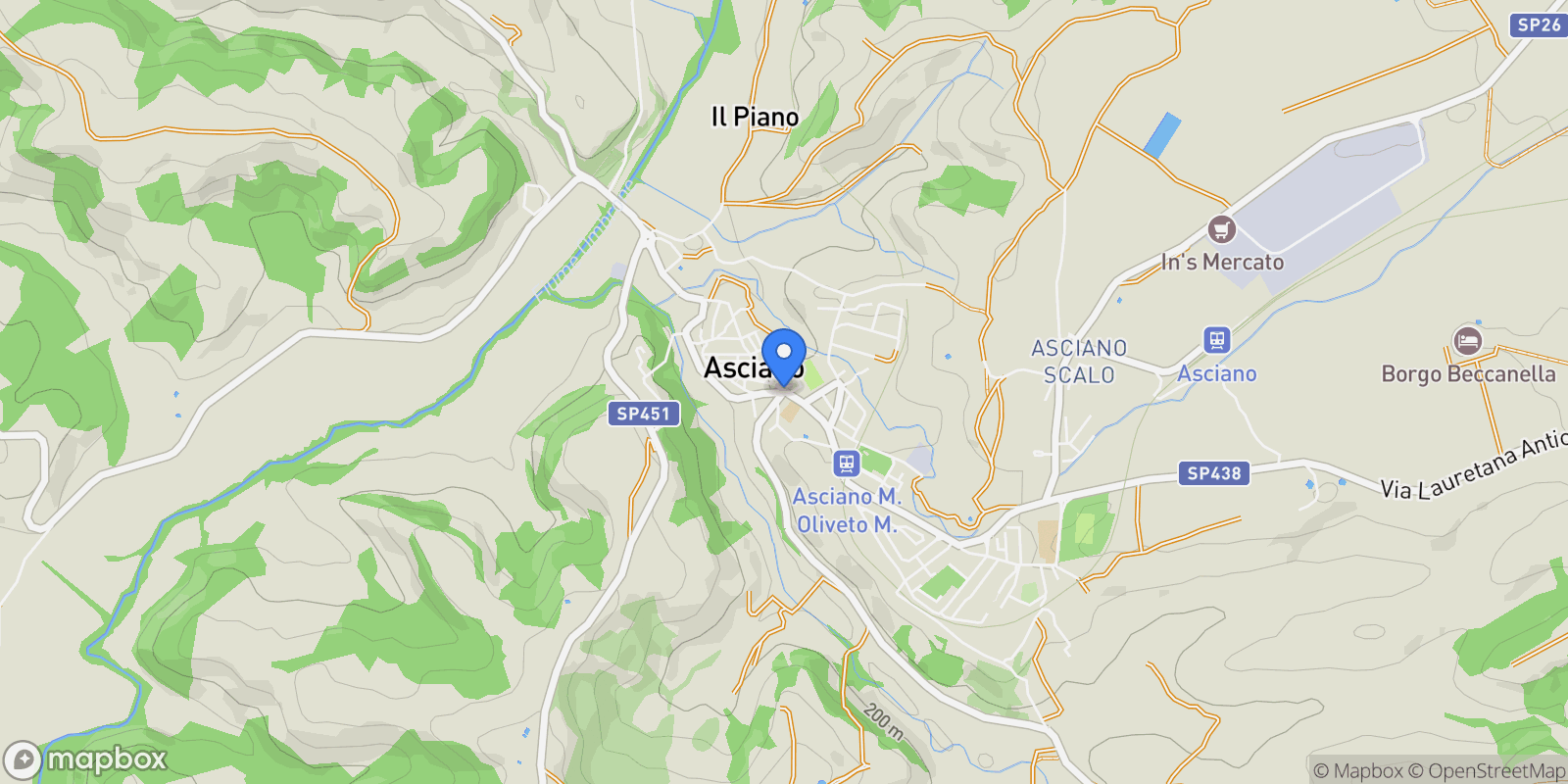 Map showing 53041 Asciano, Province of Siena, Italy, Asciano, Tuscany, Italy.