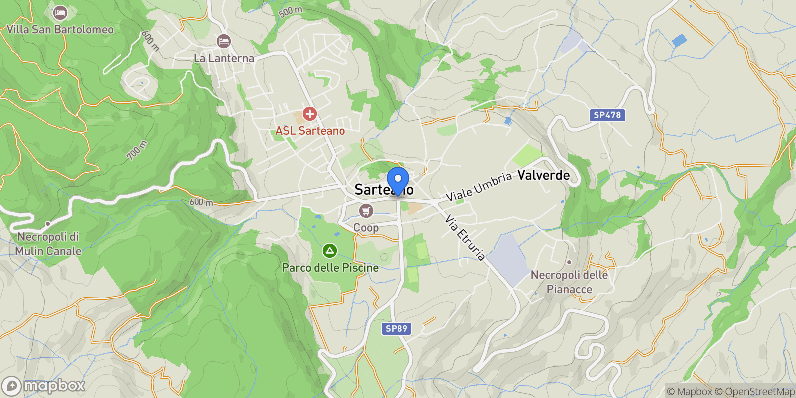 Map showing 53047 Sarteano, Province of Siena, Italy, Sarteano, Tuscany, Italy.