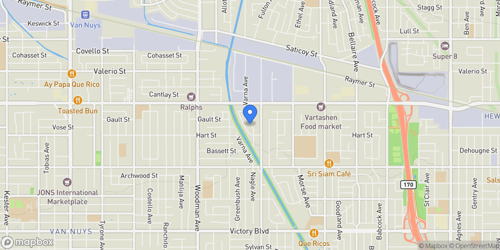Map showing 7045 Varna Avenue, Los Angeles, California, United States.