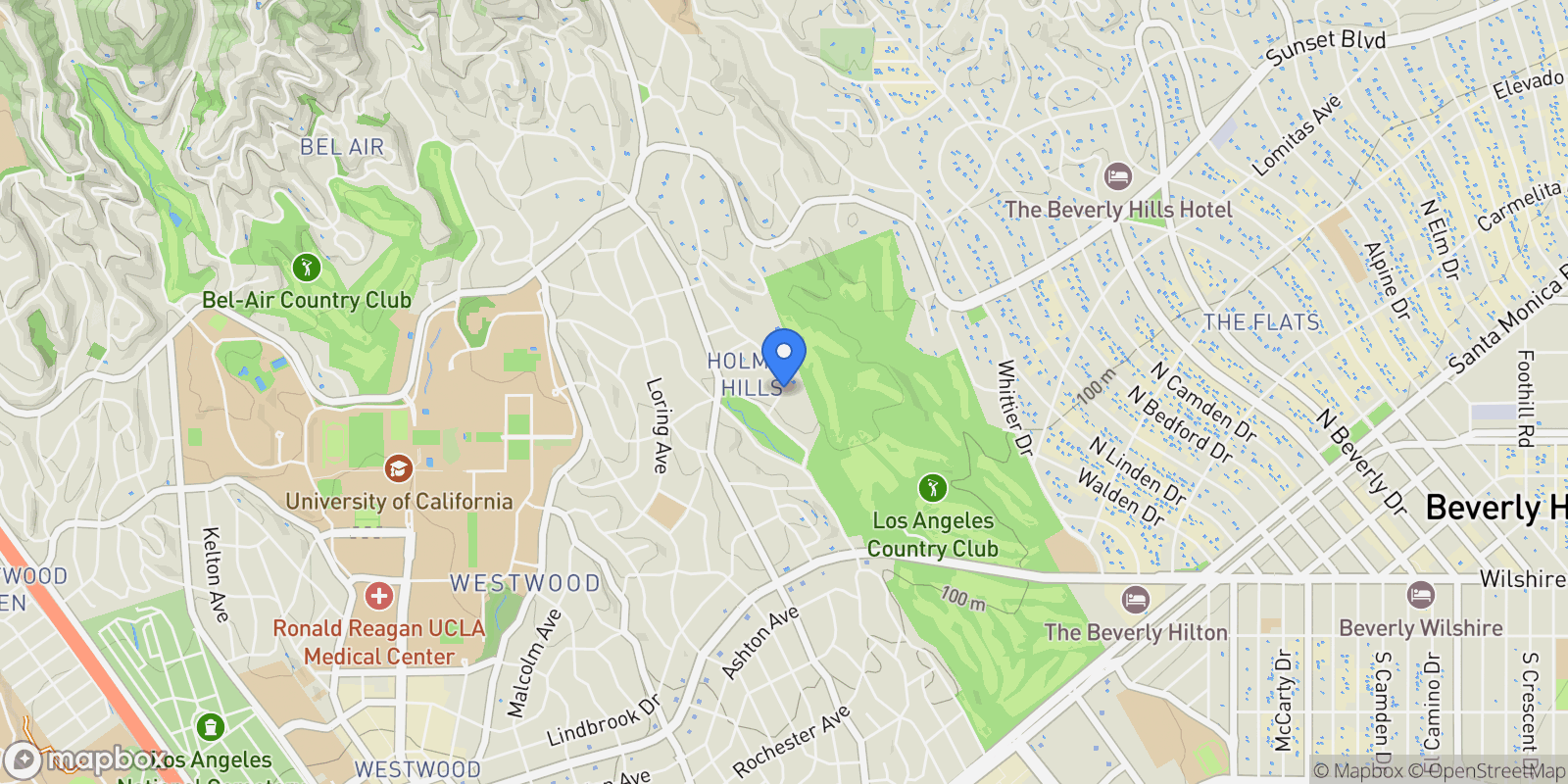Map showing 570 S Mapleton Drive, Los Angeles, California, United States.