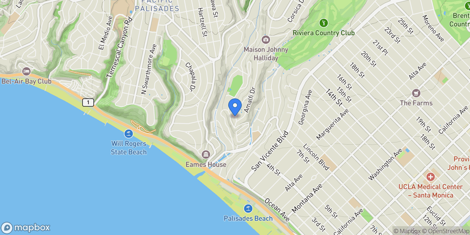 Map showing 525 Spoleto Drive, Los Angeles, California, United States.