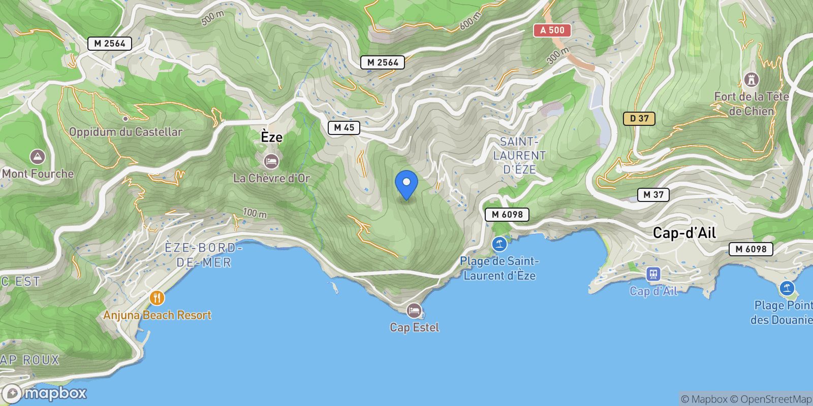 Map showing Èze, Provence-Alpes-Côte d'Azur, France.