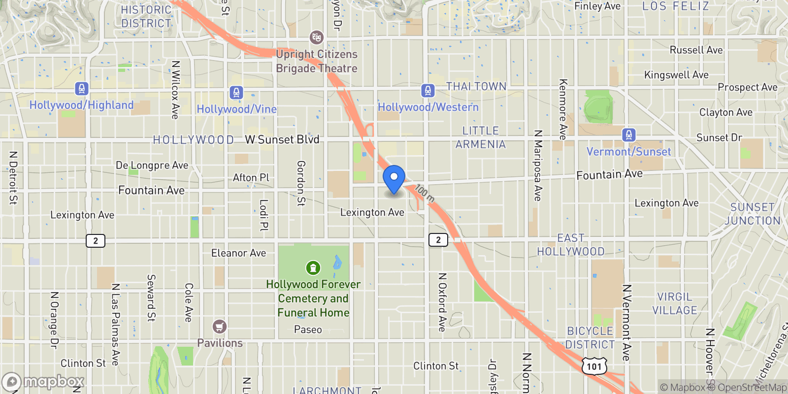 Map showing 5633 La Mirada Avenue, Los Angeles, California, United States.