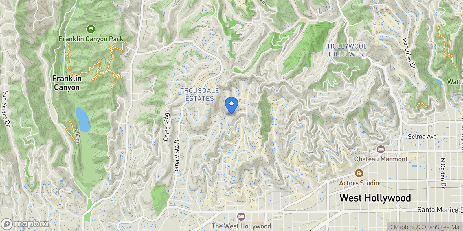 Map showing 9265 Robin Drive, Los Angeles, California, United States.