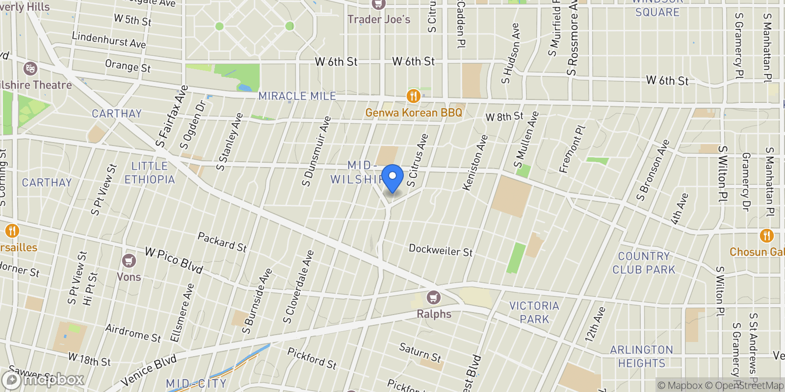 Map showing 1073 S Mansfield Avenue, Los Angeles, California, United States.