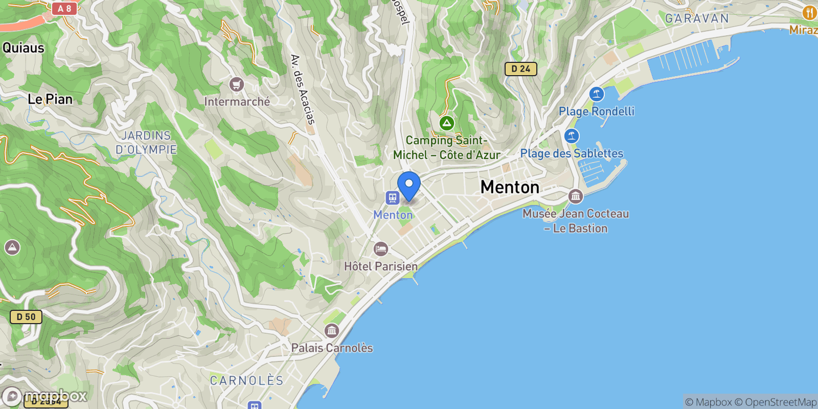 Map showing Menton, Provence-Alpes-Côte d'Azur, France.