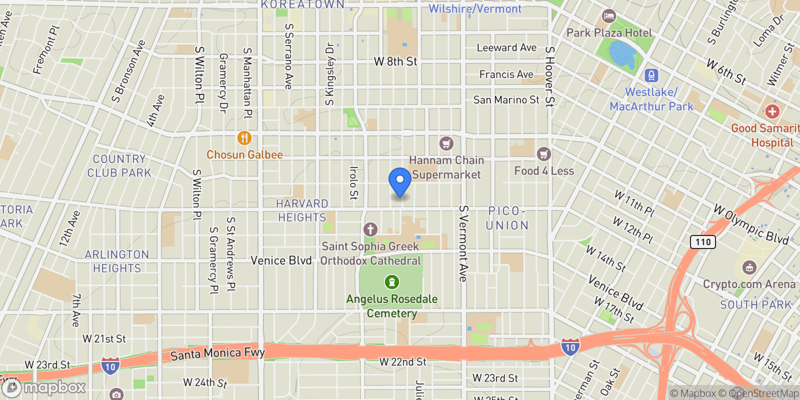 Map showing 1241 S Kenmore Avenue, Los Angeles, California, United States.