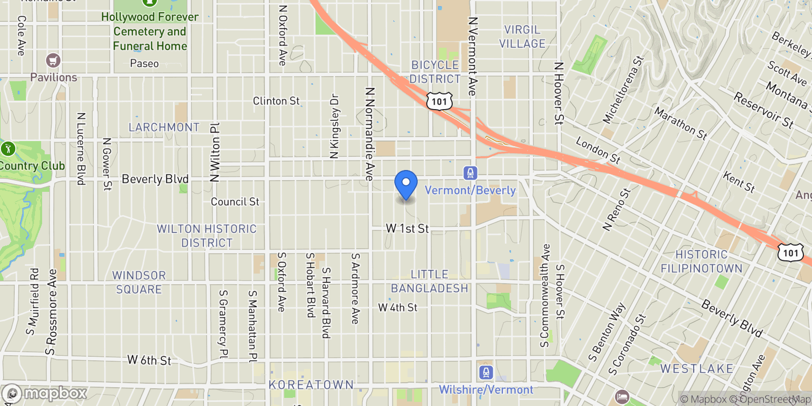 Map showing 158 N Edgemont Street, Los Angeles, California, United States.