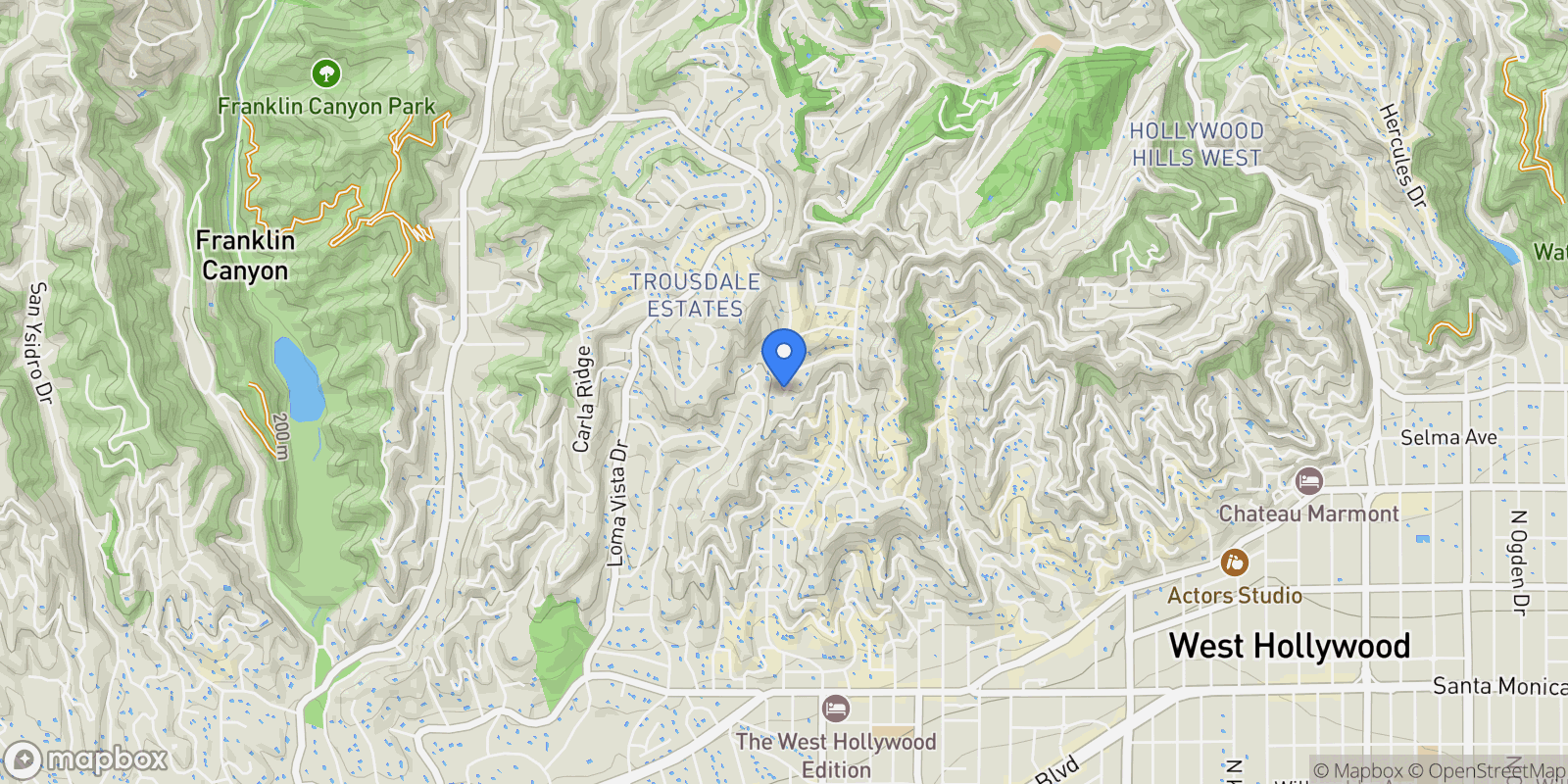 Map showing 9259 Robin Drive, Los Angeles, California, United States.