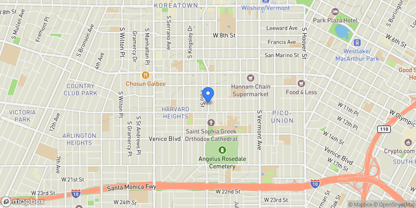 Map showing 1225 S Normandie Avenue, Los Angeles, California, United States.