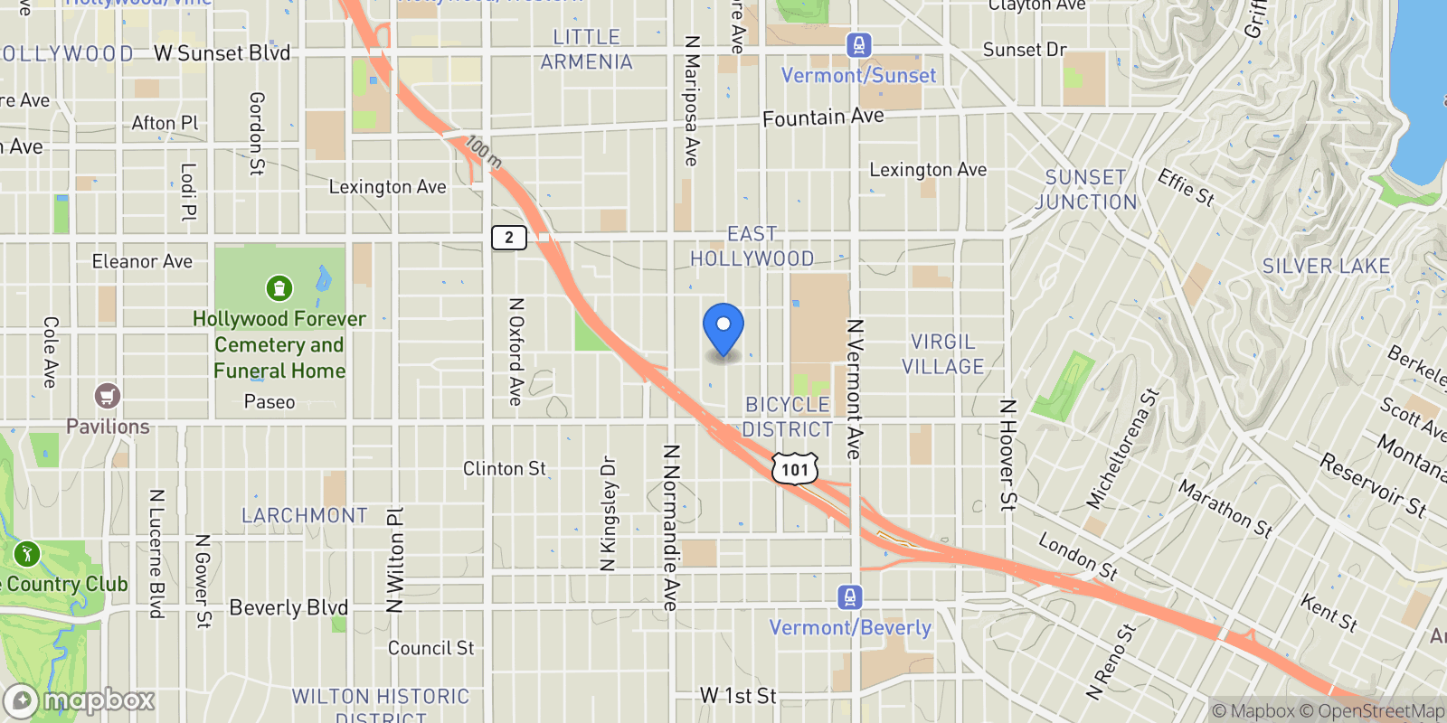 Map showing 801 N Alexandria Avenue, Los Angeles, California, United States.
