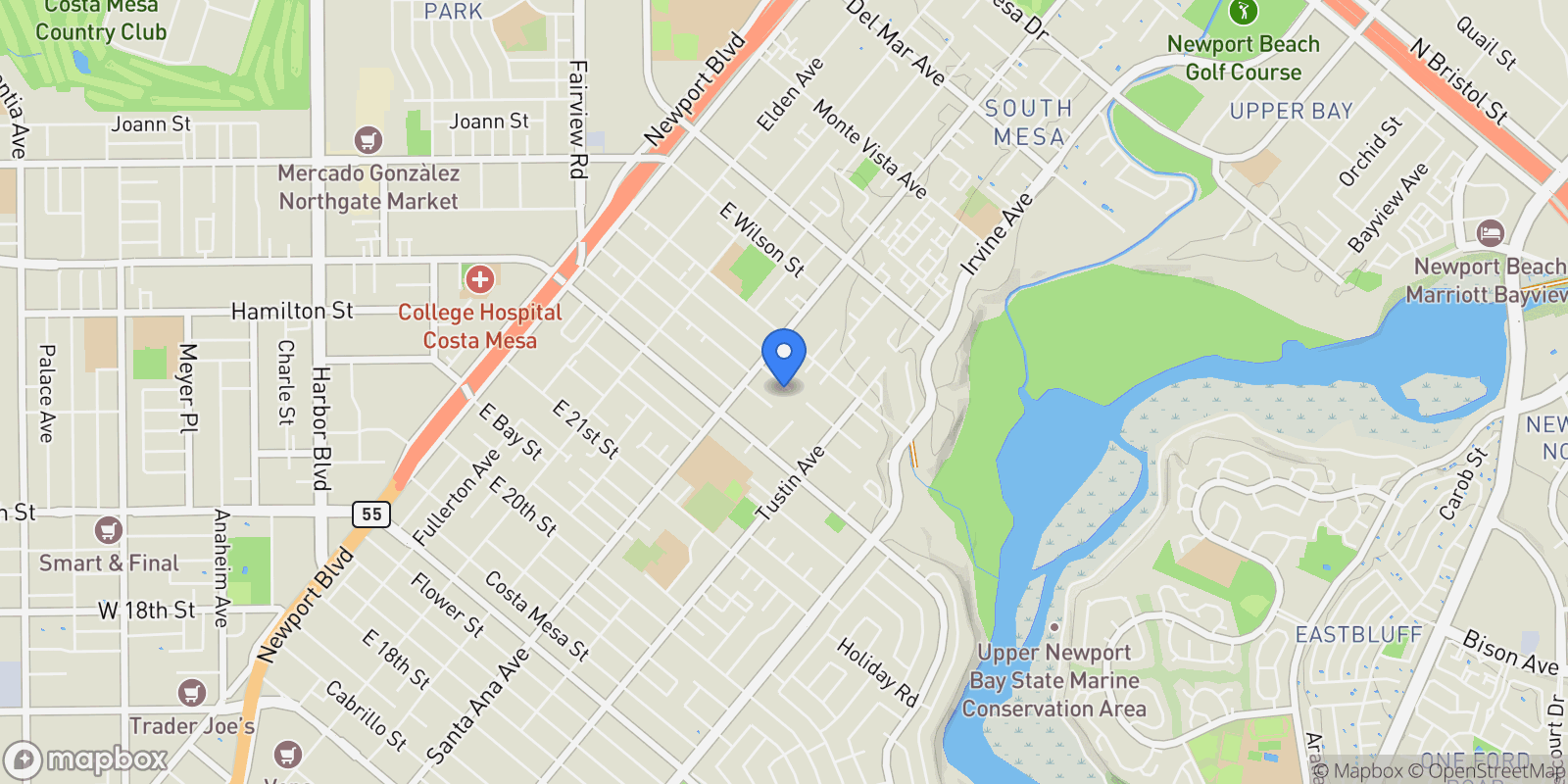 Map showing 337 Vista Baya, CA, Costa Mesa, California, United States.