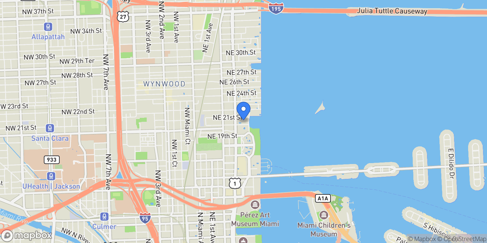 Map showing 2020 N Bayshore Dr 4103, Miami, Florida, United States.
