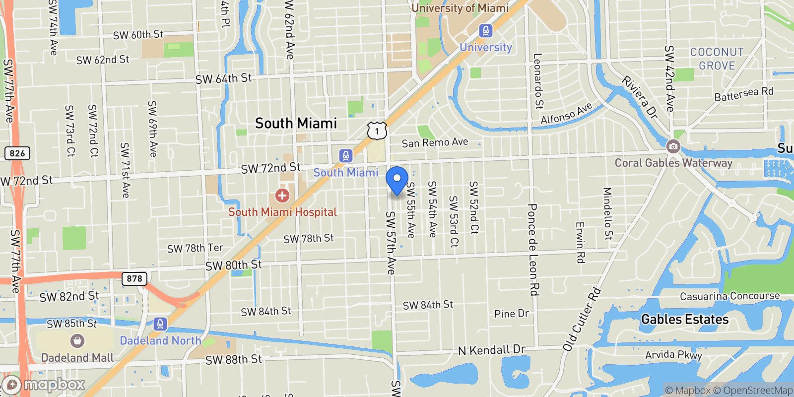 Map showing 7490 SW 56th Ct, Miami, FL, United States.