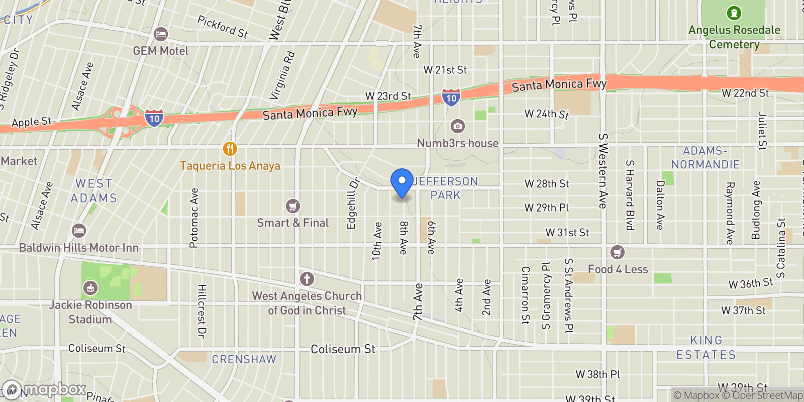 Map showing 2909 8th Avenue, Los Angeles, California, United States.