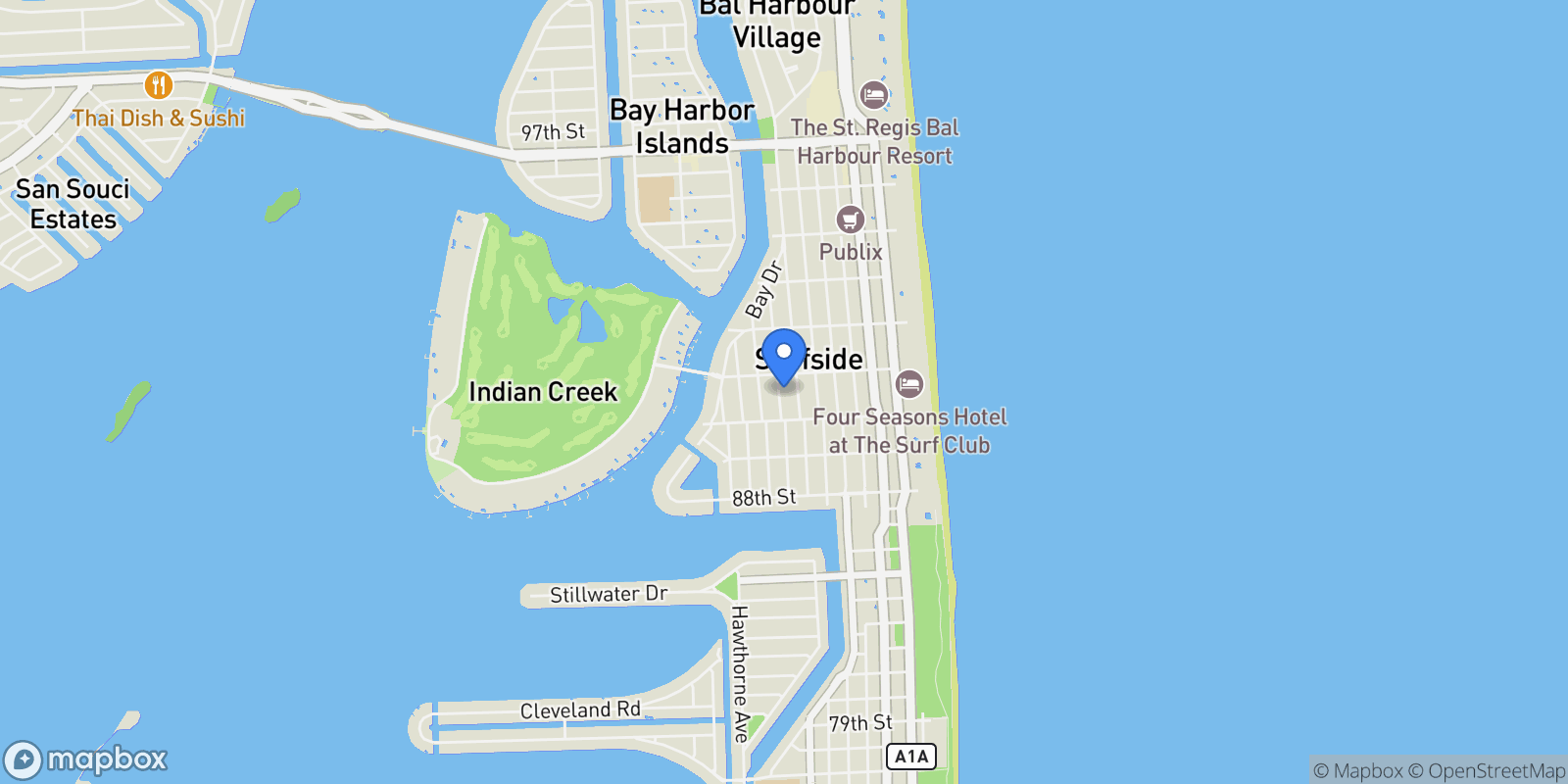 Map showing 9057 Emerson Ave, Bal Harbour, Florida, United States.