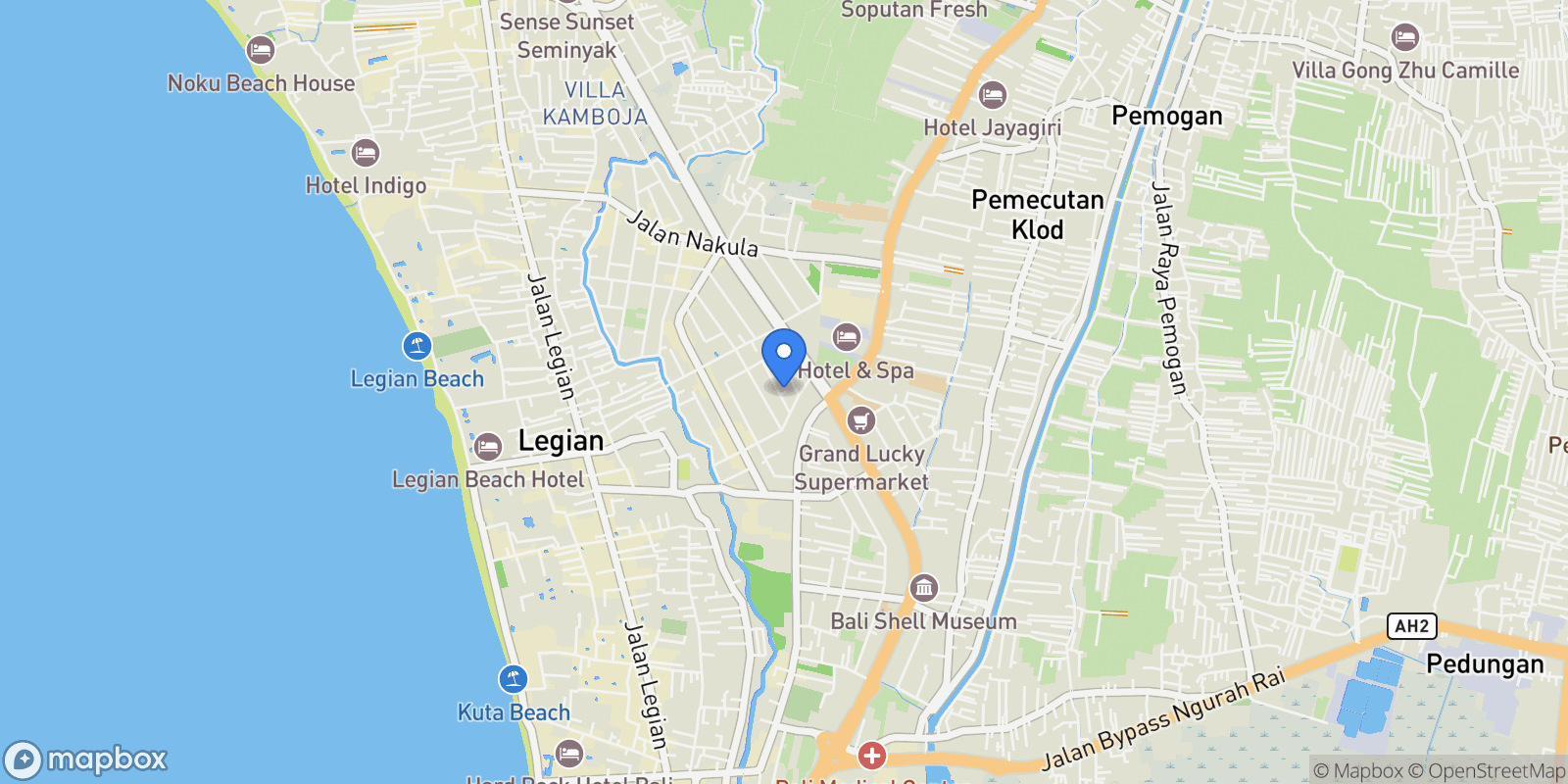 Map showing Bali, Bali, Indonesia.