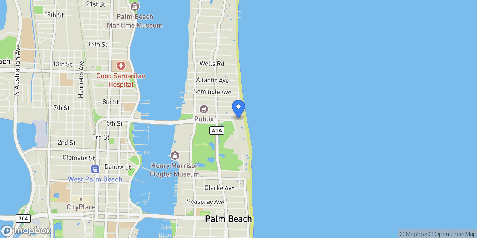 Map showing 110 Sunset Ave 4A, Palm Beach, Florida, United States.