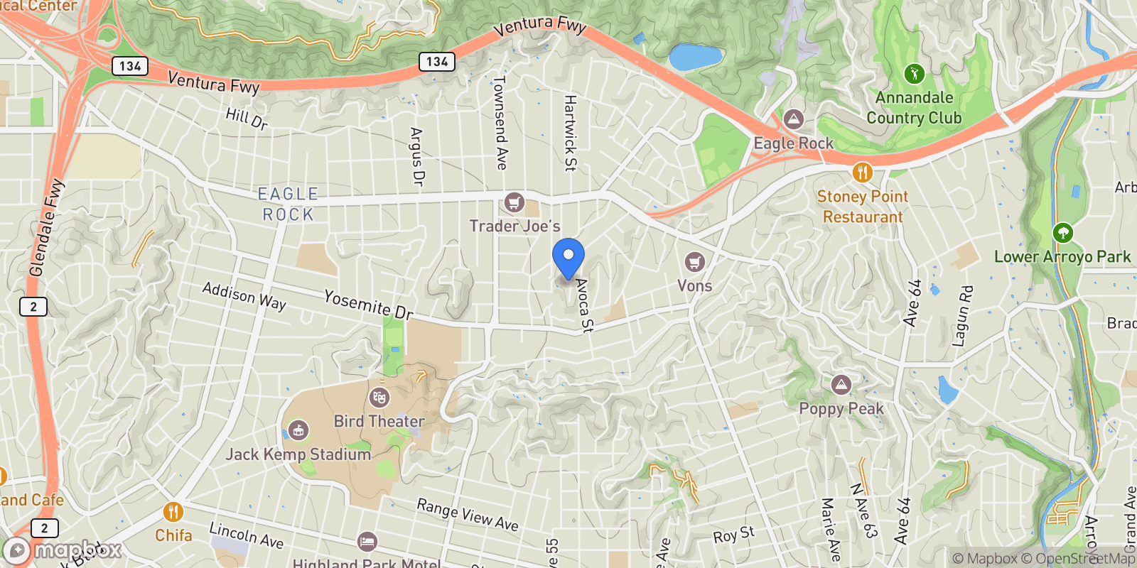 Map showing 4879 Hartwick Street, Los Angeles, California, United States.