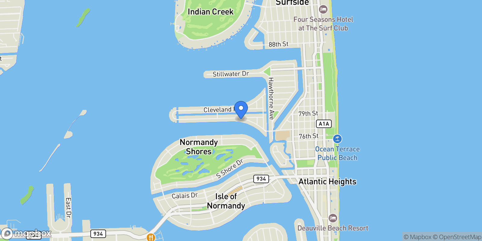 Map showing 1410 S Biscayne Point Rd, Miami Beach, Florida, United States.