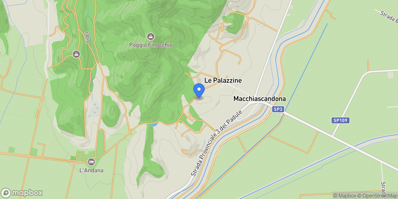 Map showing Strada Provinciale 43 Macchiascandona, Tuscany, Italy.