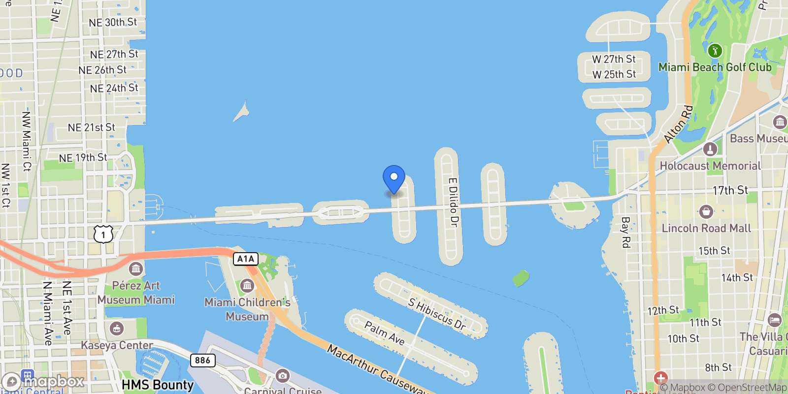 Map showing 302 W San Marino Dr, Miami Beach, Florida, United States.