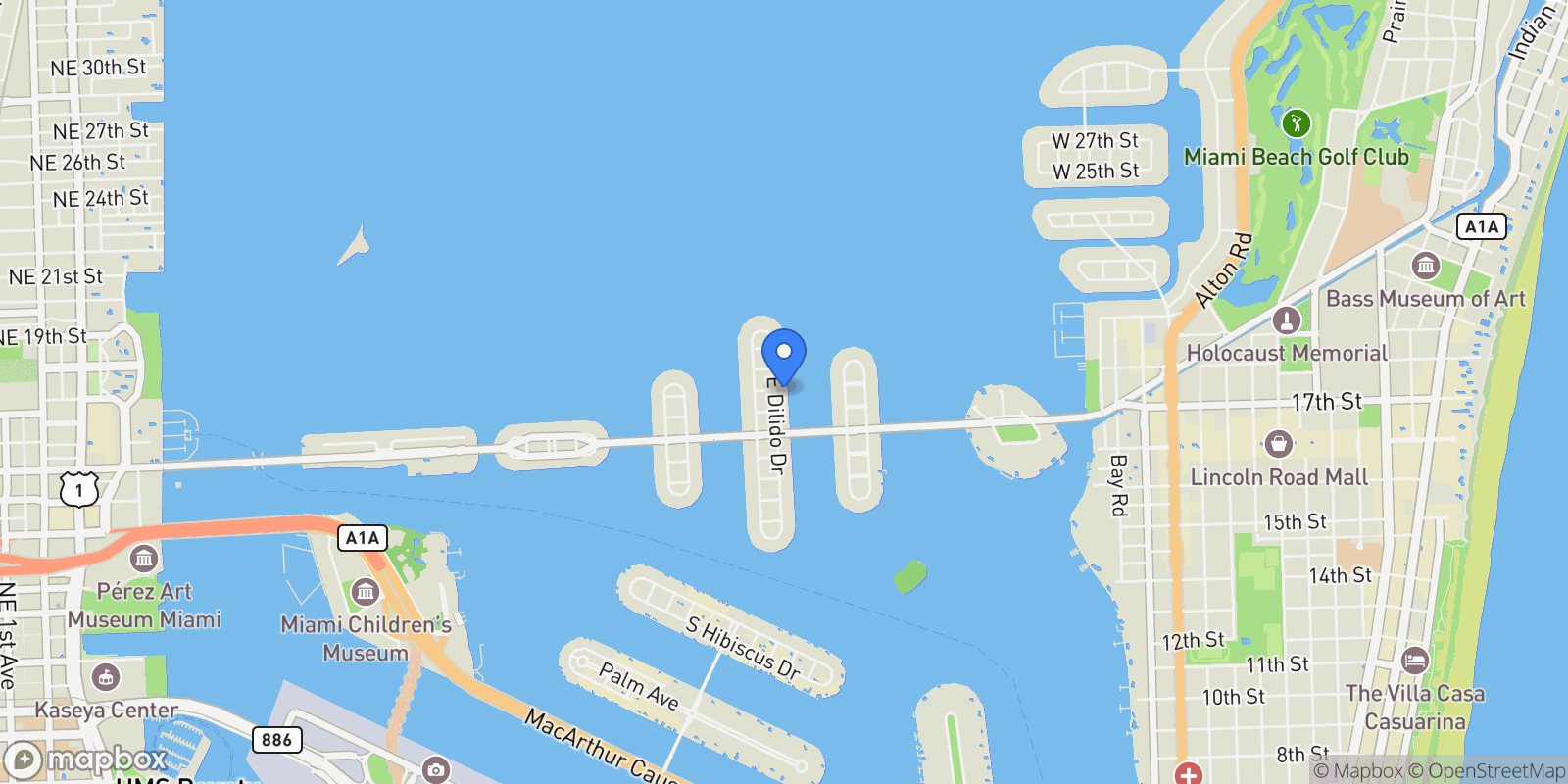 Map showing 527 E Dilido Dr, Miami Beach, Florida, United States.