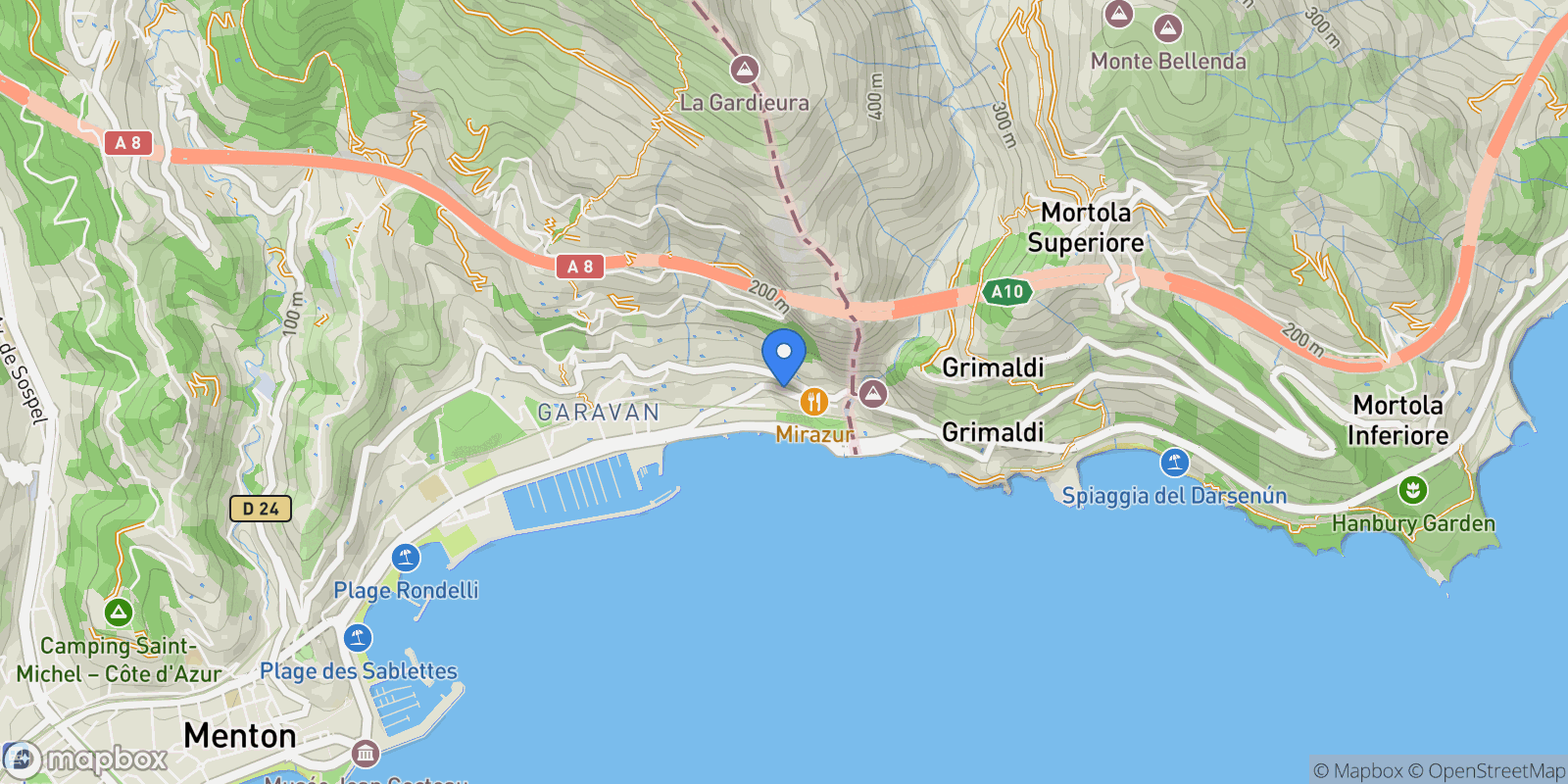 Map showing Menton, Provence-Alpes-Côte d'Azur, France.