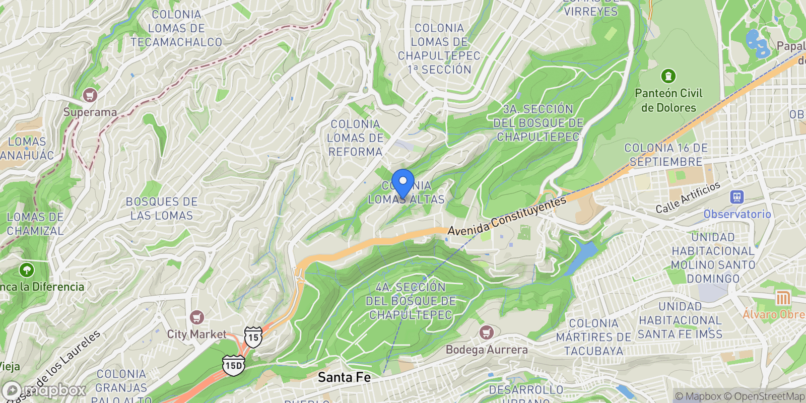 Map showing P.º Lomas Altas 193, Lomas Altas, Miguel Hidalgo, 11950 Ciudad de México, CDMX, Mexico, Mexico City, Mexico.