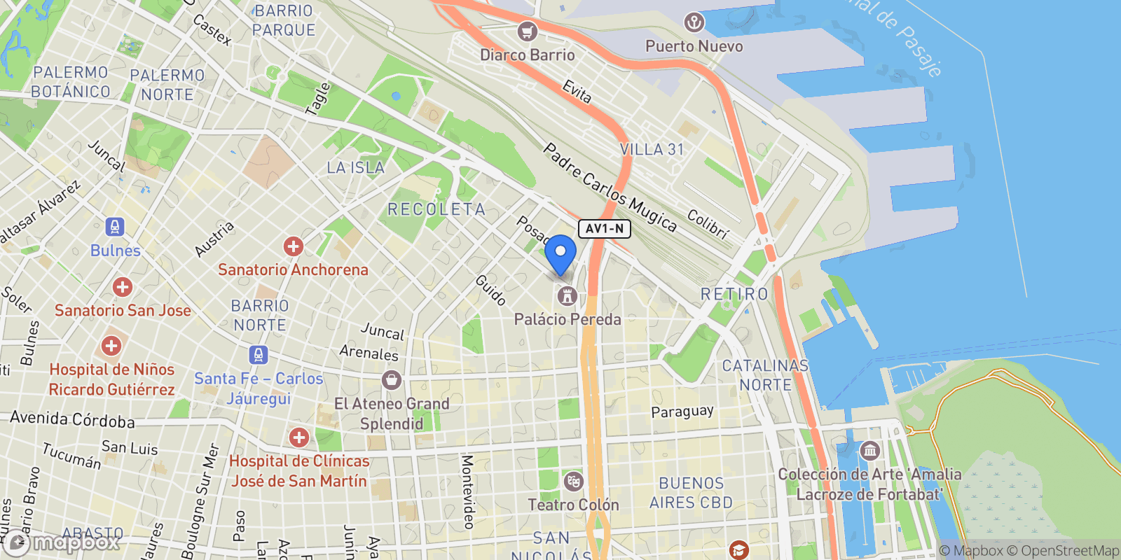 Map showing Av. Alvear  al 1300, Recoleta, Buenos Aires, Buenos Aires, Argentina.