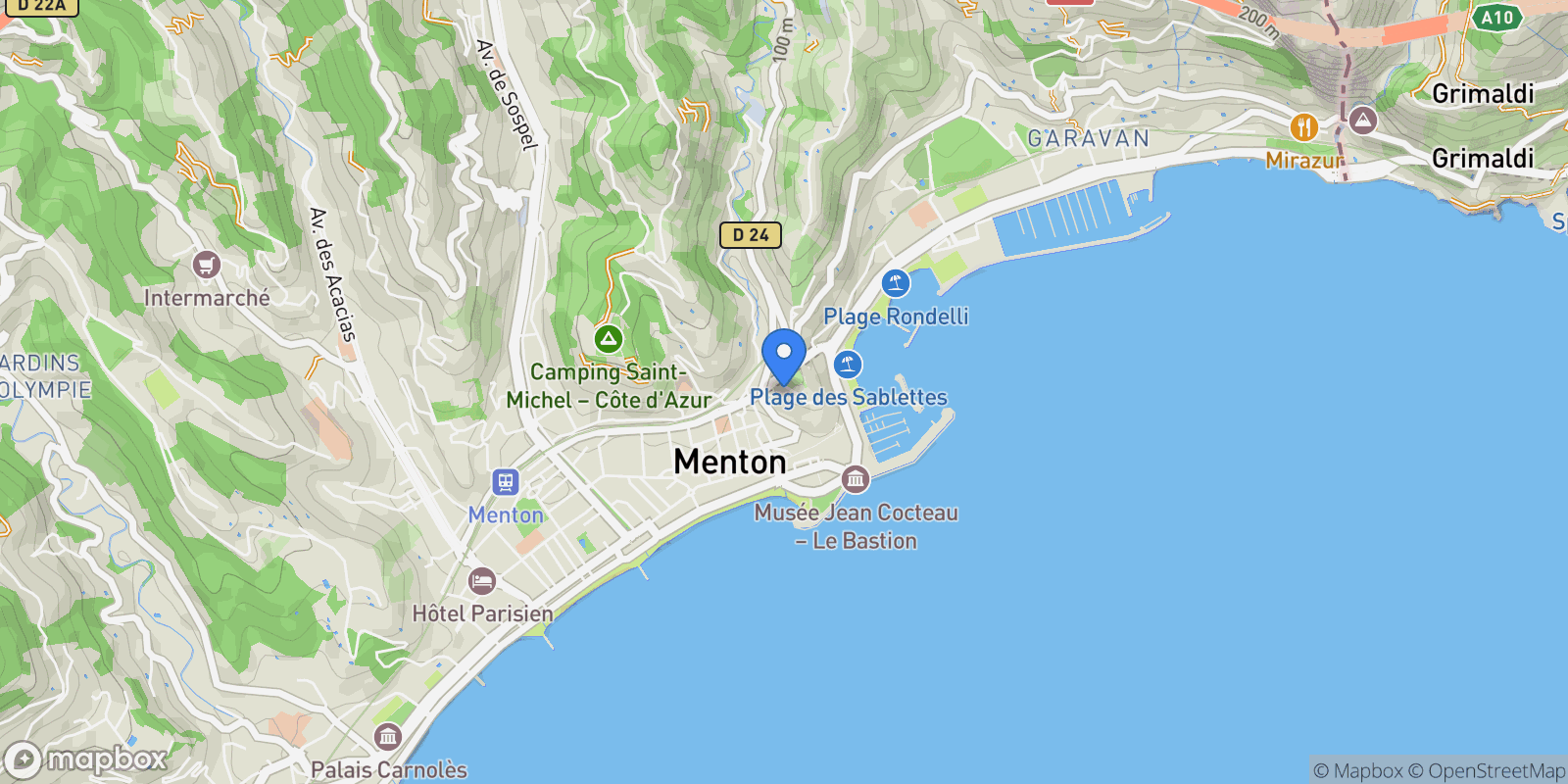 Map showing Menton, Provence-Alpes-Côte d'Azur, France.