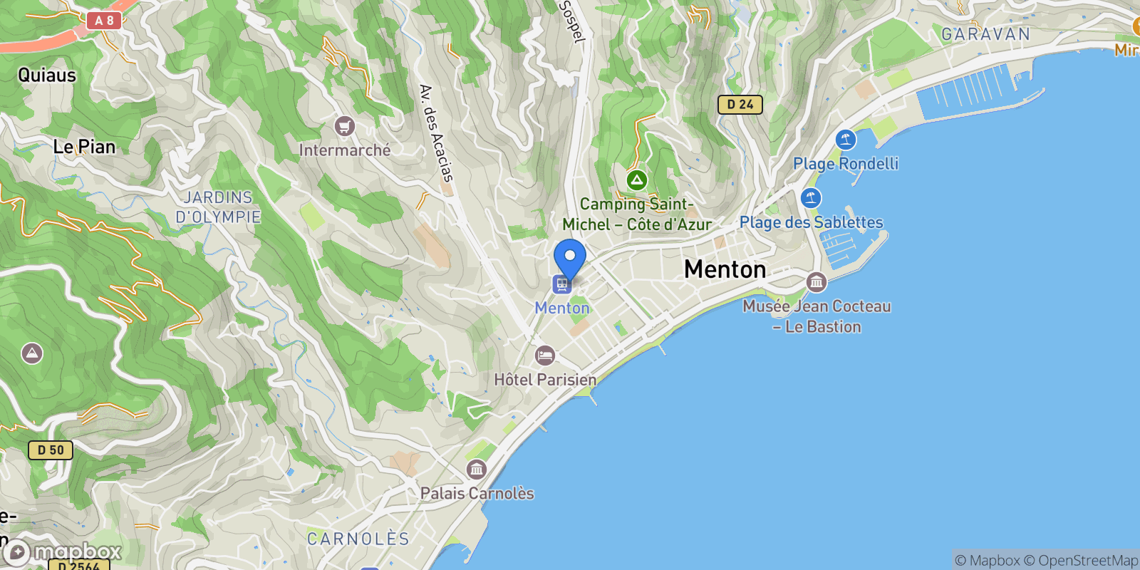 Map showing Menton, Provence-Alpes-Côte d'Azur, France.