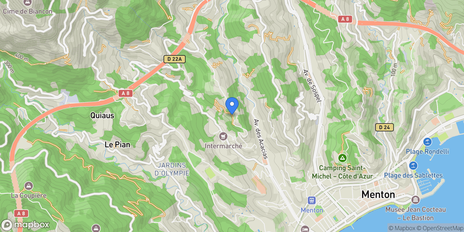 Map showing Menton, Provence-Alpes-Côte d'Azur, France.