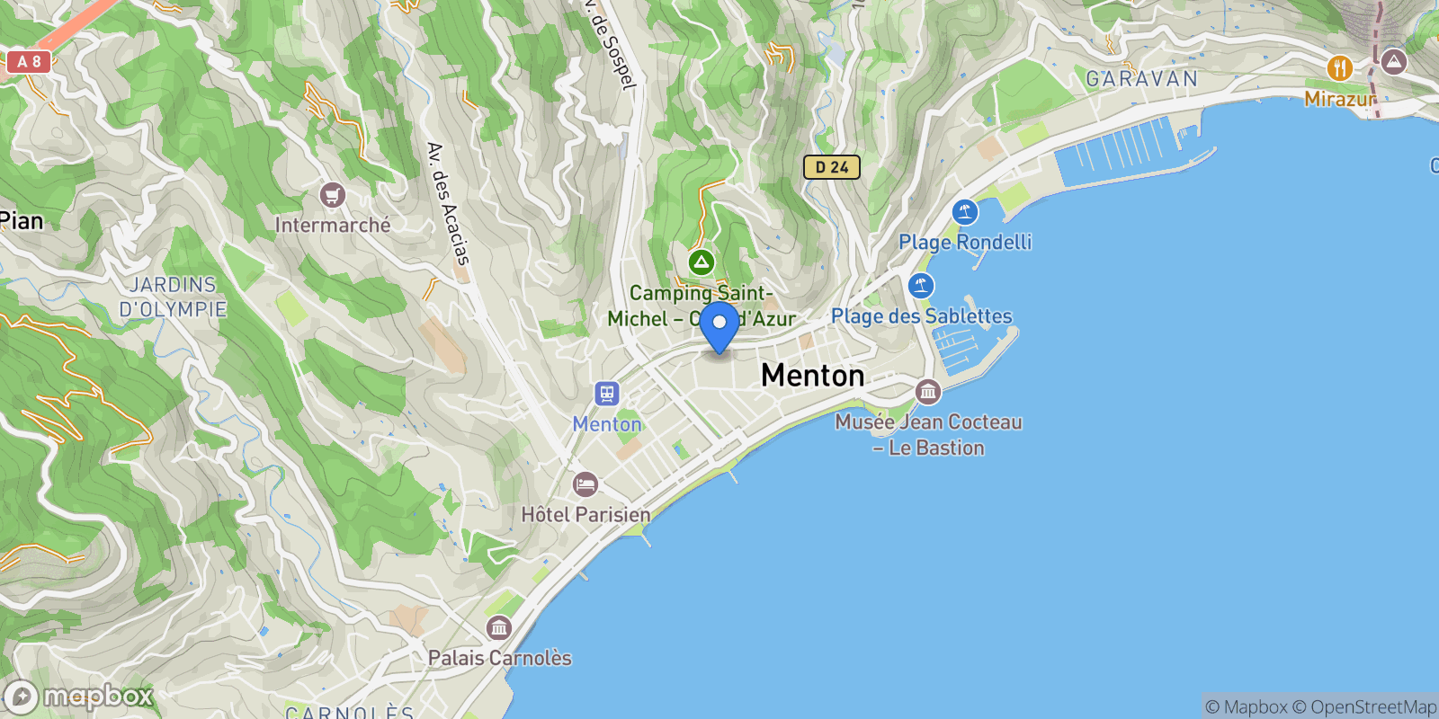 Map showing Menton, Provence-Alpes-Côte d'Azur, France.