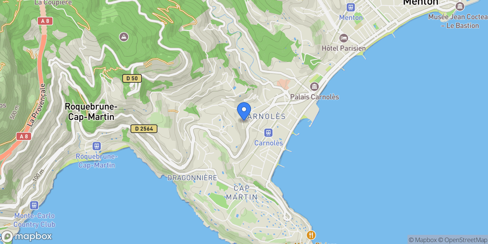 Map showing Roquebrune-Cap-Martin, Provence-Alpes-Côte d'Azur, France.