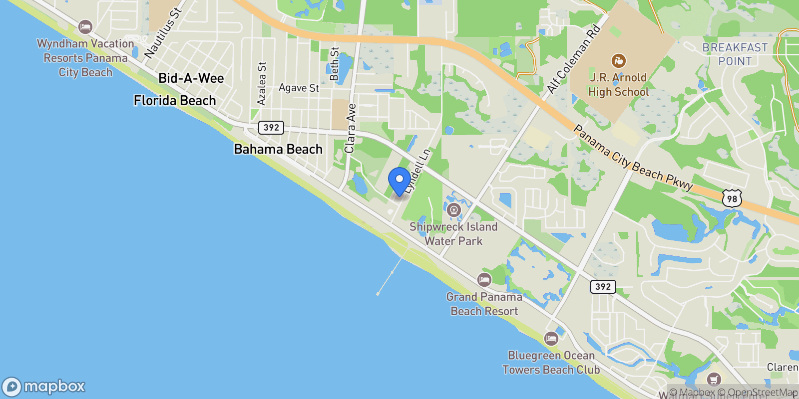 Map showing 522 Lyndell Lane, Panama City Beach, Florida, United States.