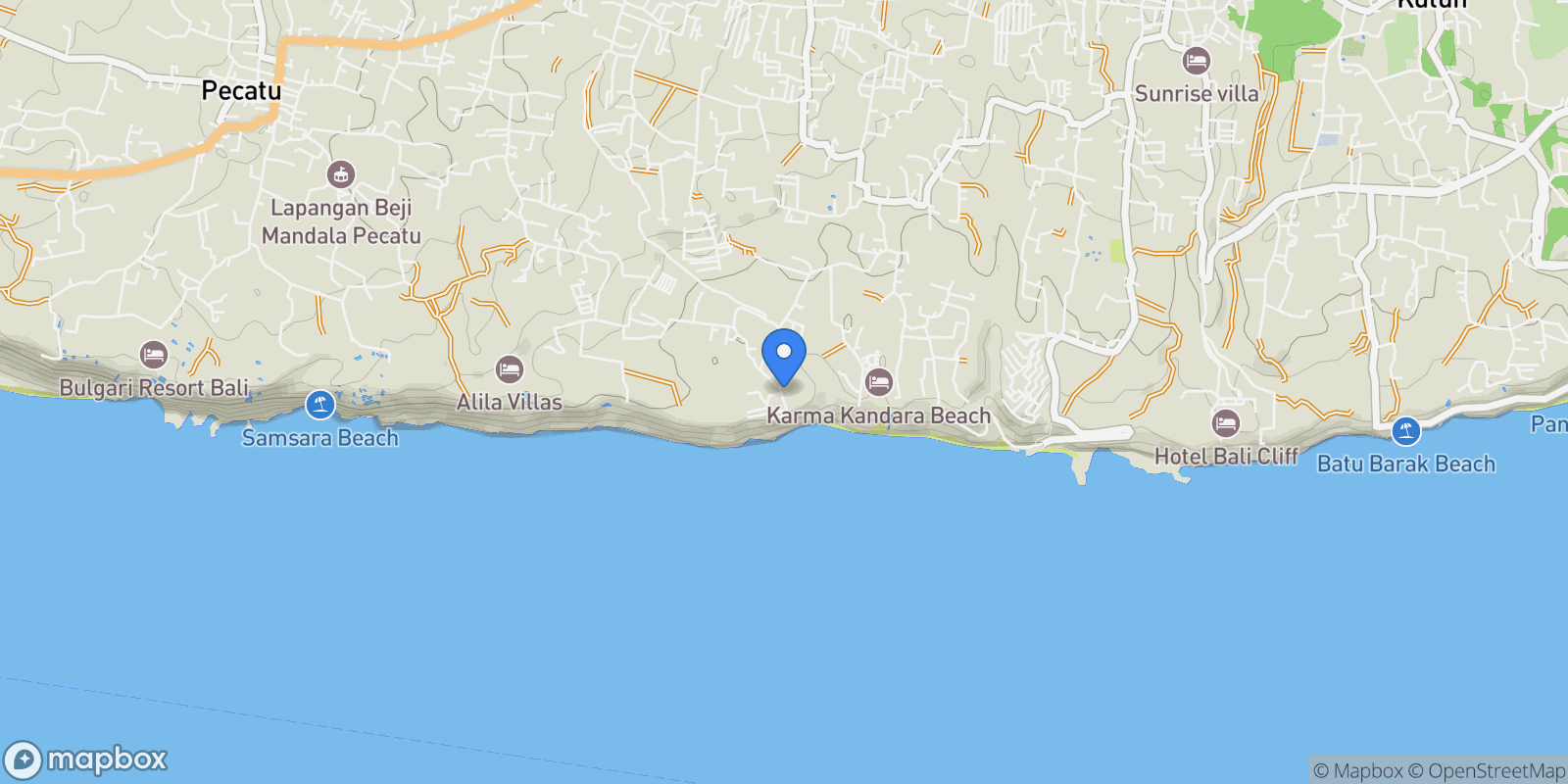 Map showing Jl. Pantai Sel. Gau, Ungasan, Uluwatu, Kabupaten Badung, Bali 80361, Indonesia, Bukit Peninsula, Bali, Indonesia.