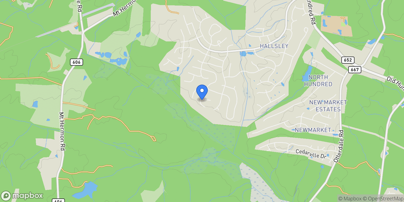 Map showing 16200 Mitchells Mill Court, Midlothian, Virginia, United States.