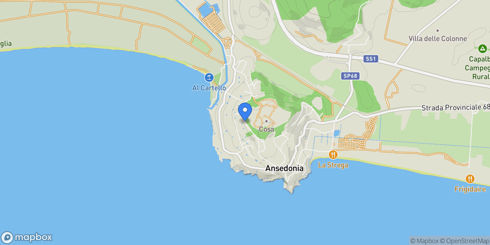 Map showing Via del Rosmarino, Ansedonia, Tuscany, Italy.