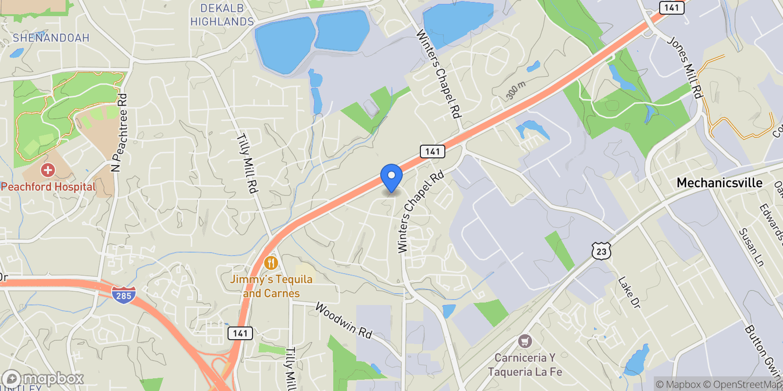 Map showing Dunwoody, Georgia, United States.