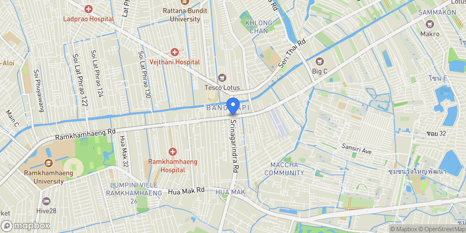 Map showing Bangkok, Bang Kapi, Bangkok, Hua Mak, Bangkok, Thailand.