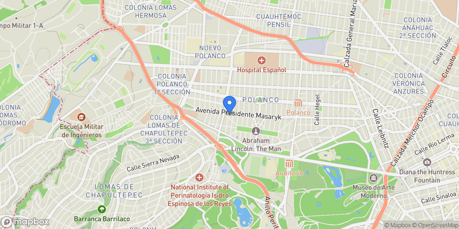 Map showing Av. Pdte. Masaryk 456, Polanco, Polanco III Secc, Miguel Hidalgo, 11540 Ciudad de México, CDMX, Mexico, Mexico City, Mexico.