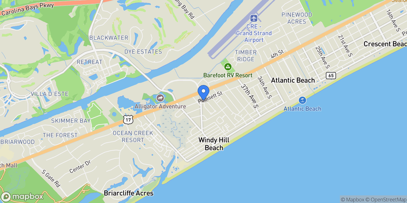 Map showing 808 Arbor Lane , North Myrtle Beach, SC 29582, North Myrtle Beach, South Carolina, United States.