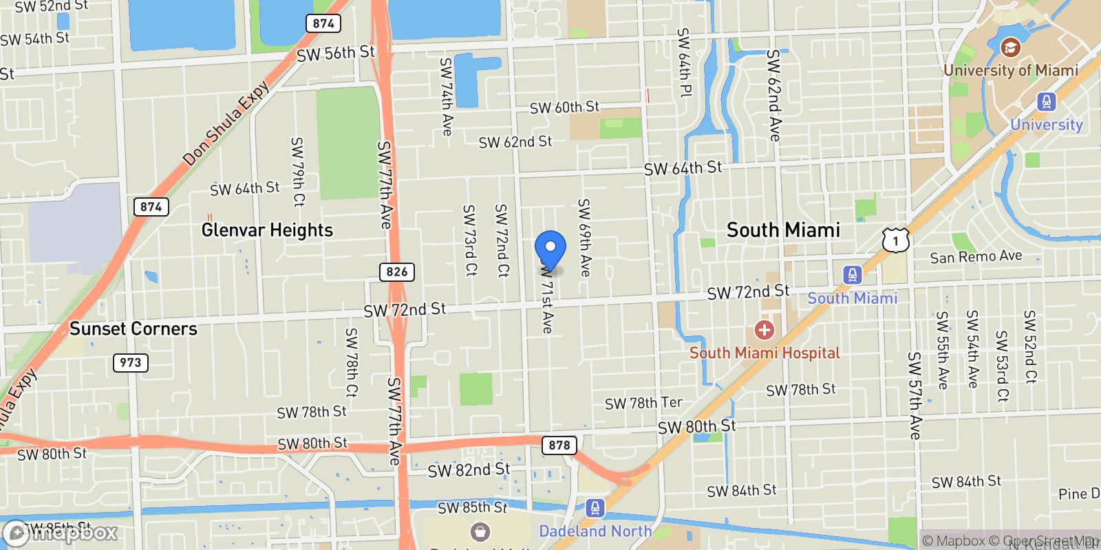 Map showing 7001 SW 71st Ave, Miami, Florida, United States.
